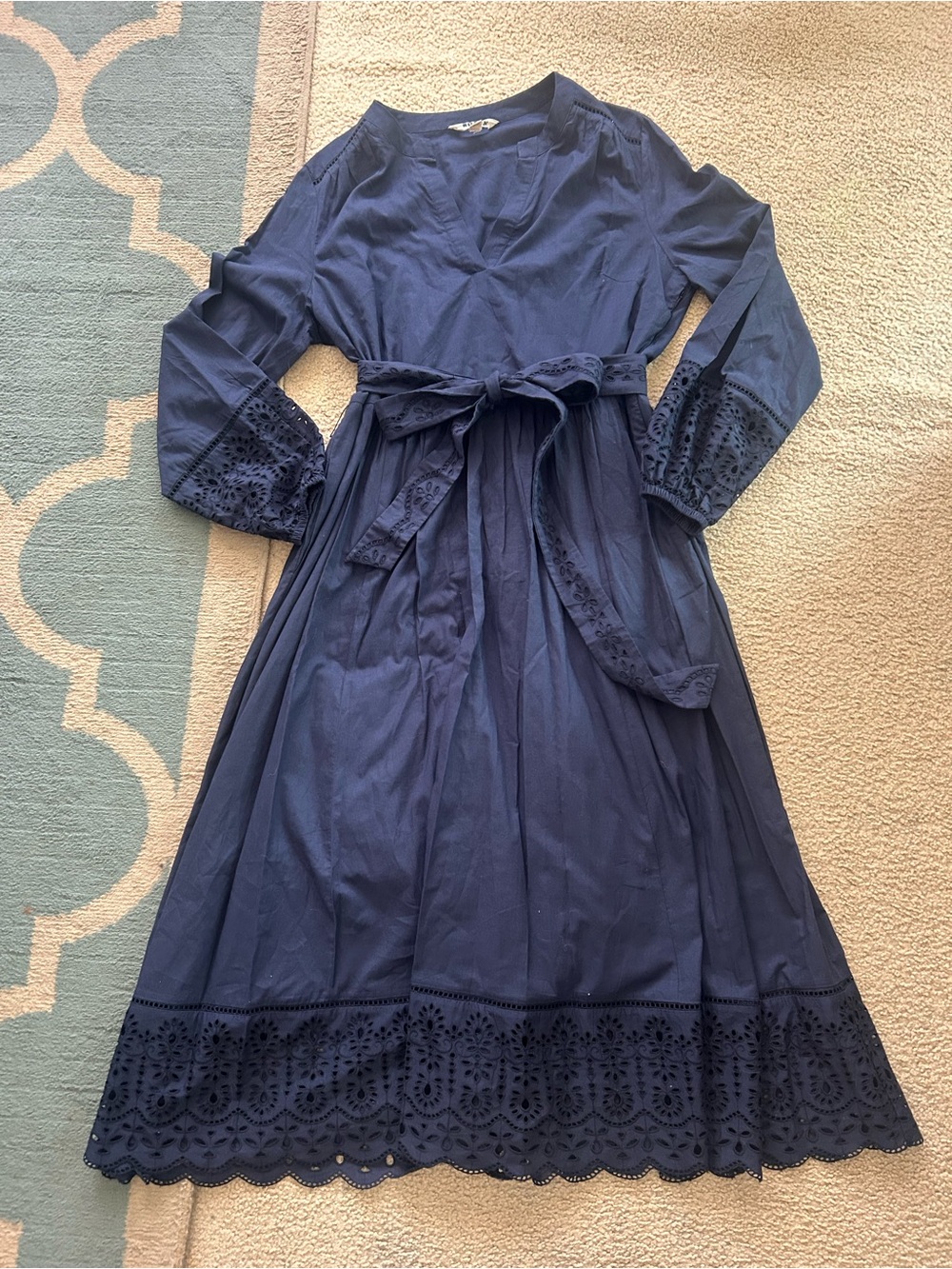 Boden Jen Broderie Cotton Midi Dress in Navy - Picture 8 of 13